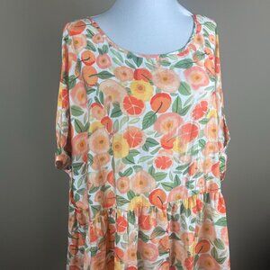 Bloomchic NWT Short Sleeve Tunic Top Blouse Plus Size 22-24 Pink Orange Floral